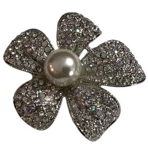 Flower Brooch Aurora Borealis Floral Pearl Silver Tone Sparkling